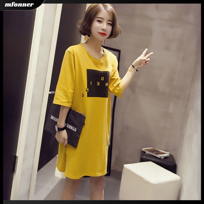 Đầm Thun Dáng Rộng Tay Ngắn Thiết Kế Xẻ Tà Thời Trang Mùa Hè Cho Nữ