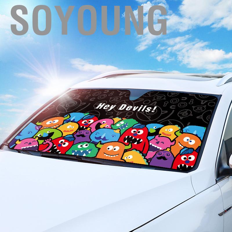 Soyoung Car Windshield Sun Shade Cartoon Cute Front Window Sunshades Heat Insulation Visor Cover Small Size