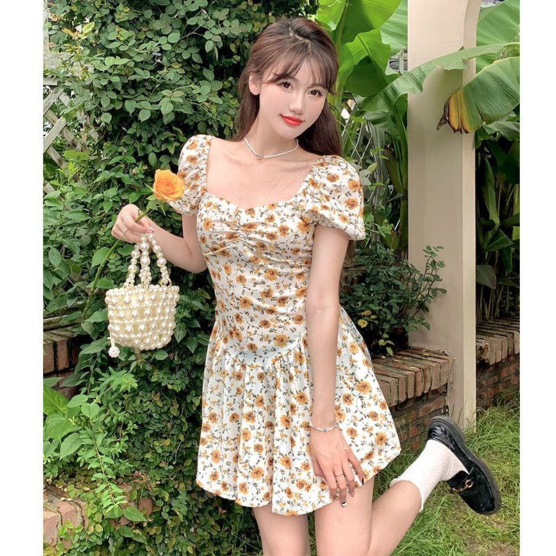 Đầm Ngắn Trễ Vai Tay Phồng In Họa Tiết Hoa Thời Trang Mùa Hè Dành Cho Nữ