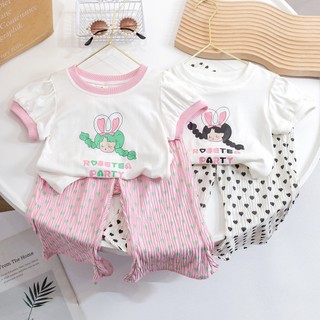 Set áo thun + quần ống rộng thời trang mùa hè hàn quốc cho bé gái