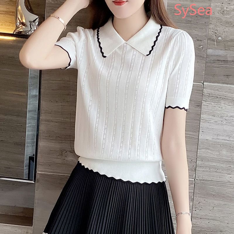 Áo Dệt Kim Cổ Polo Chất Liệu Lụa Lạnh Thời Trang Mùa Hè Cho Nữ