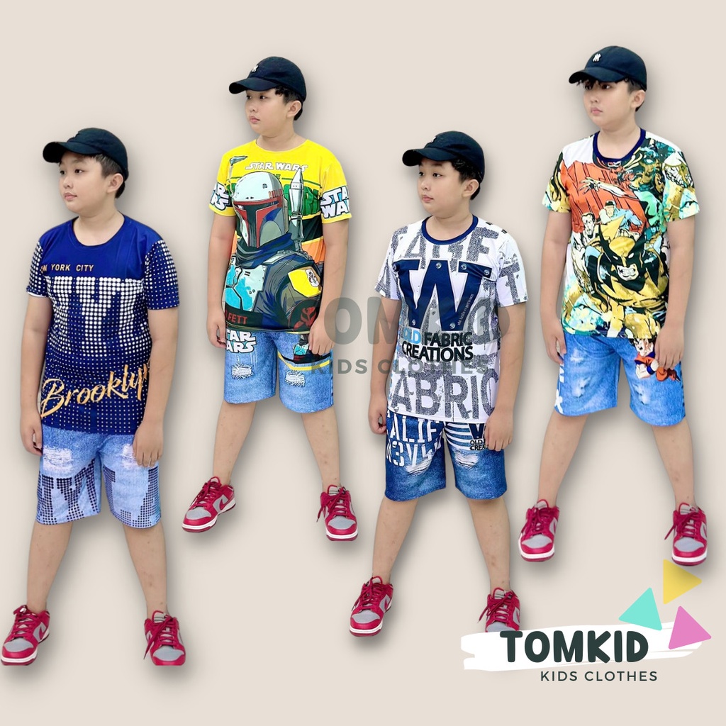Đồ bộ bé trai bộ cộc tay cho bé thun lạnh 3d loại 1 giả jean size cồ 40-65KG TomKids