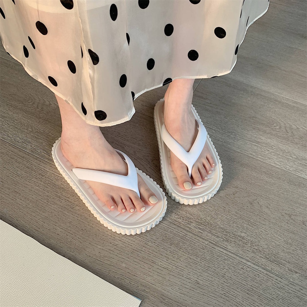 【EVEANOBQY】Dép Xỏ Ngón Đế Bằng Màu Trơn Thời Trang Mùa Hè Phong Cách Hàn Quốc Cho Nữ