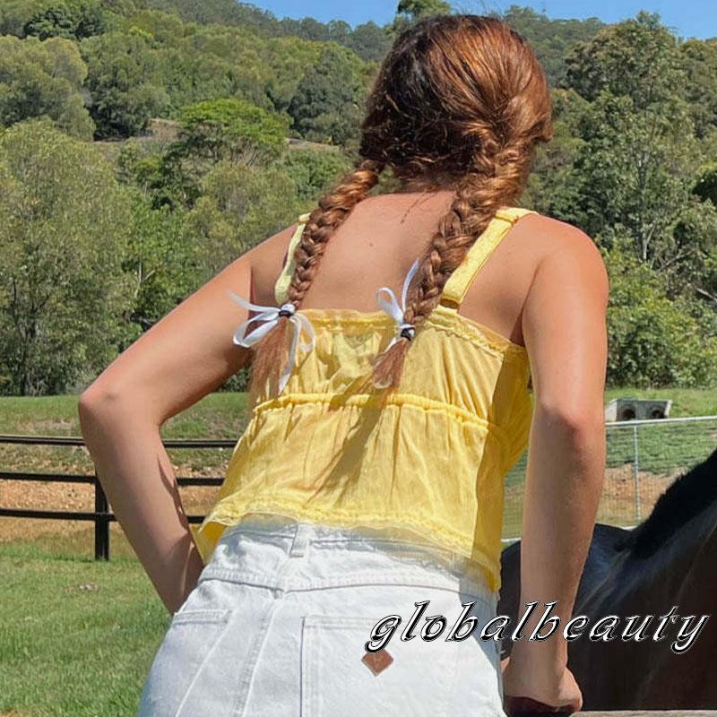 Áo Croptop Không Tay Phối Bèo Nhún Kiểu Dáng Đơn Giản Thời Trang Mùa Hè Cho Nữ