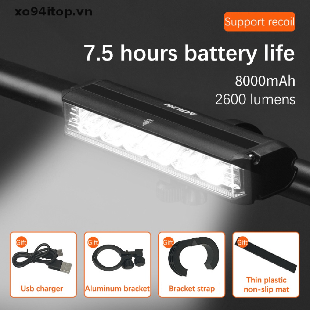 Đèn Pin 8000mAh 2600 Lumen Chống Thấm Nước Kèm Sạc USB Tiện Dụng Dành Cho Xe Đạp Leo Núi