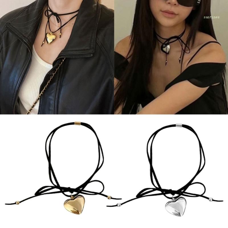 Vòng Cổ Choker Thắt Nơ Có Thể Điều Chỉnh Kích Thước Mặt Trái Tim Thời Trang