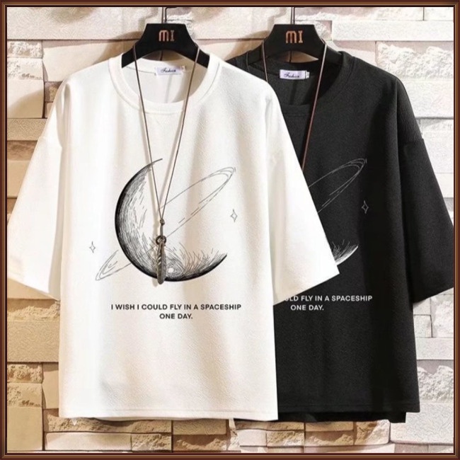 Áo Thun Tay Ngắn Cổ Tròn Dáng Rộng In Họa Tiết Độc Đáo Thời Trang Mùa Hè Cho Nam