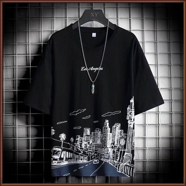 Áo Thun Tay Ngắn Cổ Tròn Dáng Rộng In Hình Phong Cảnh Thời Trang Mùa Hè Cho Nam