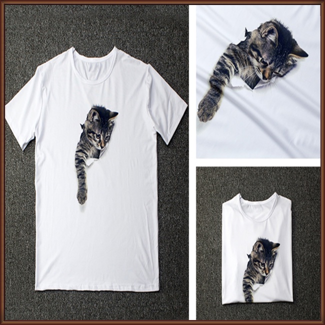 Áo Thun In Hình Chú Mèo 3D Dễ Thương Thời Trang Cho Nam