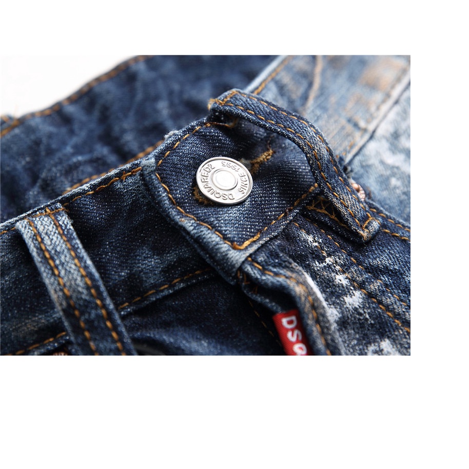Quần Jean Nam skinny Nhỏ Mới Với Lỗ Vải Dính Không Sơn Màu Xanh Dương 1048