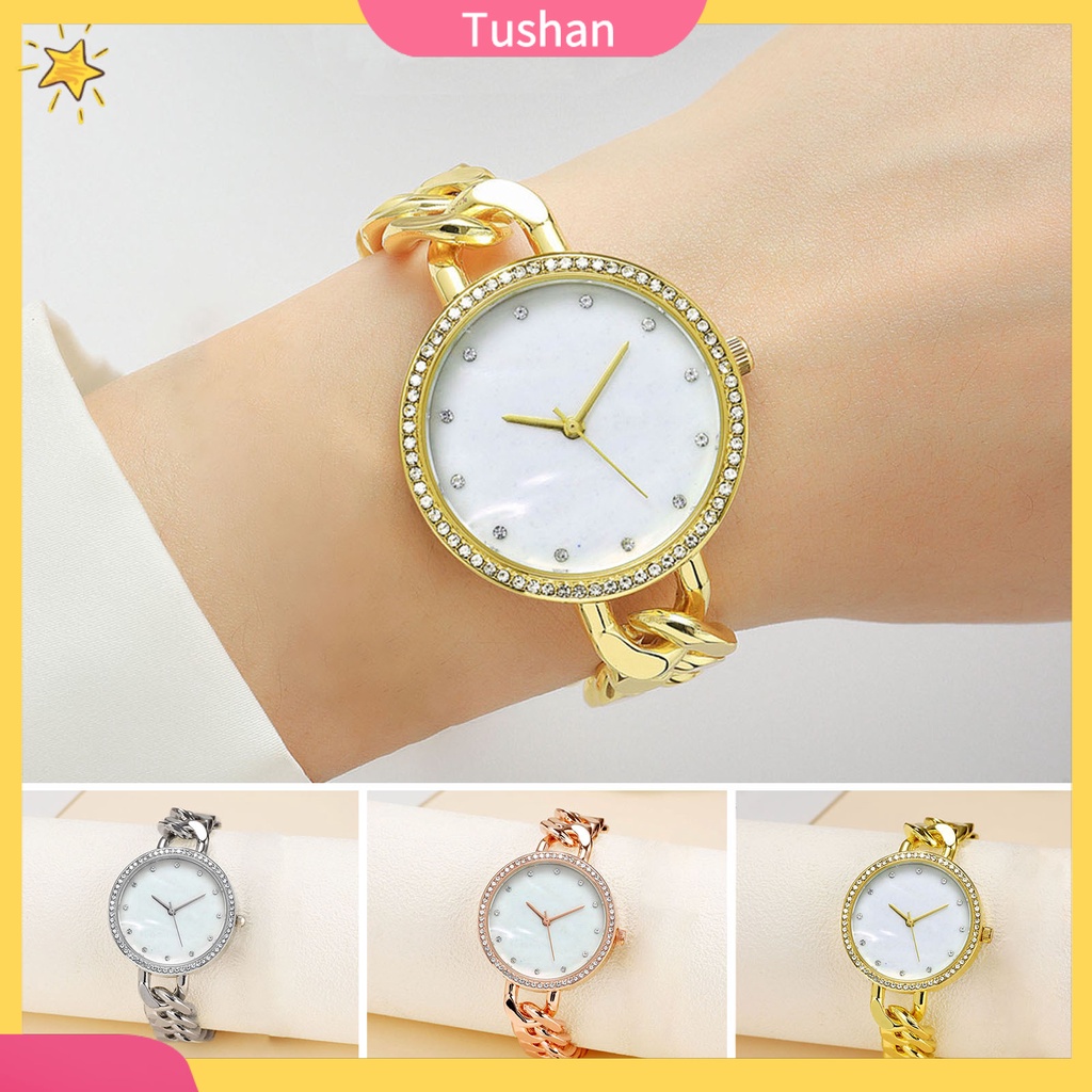 Đồng Hồ Đeo Tay Mặt Tròn Đính Đá Zircon Thời Trang Cho Nữ