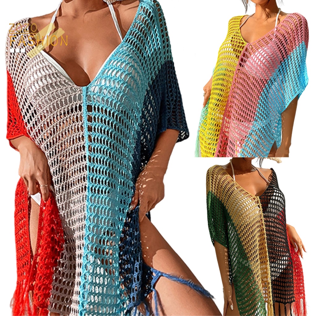 Áo Khoác Ngoài Bikini Tay Lỡ Phối Tua Rua Quyến Rũ Cho Nữ