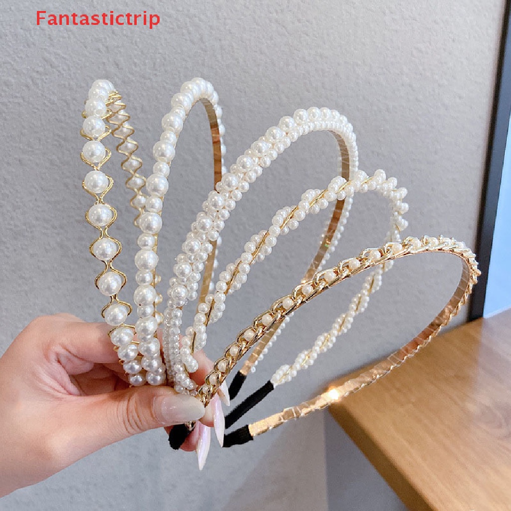 [Fantastictrip] Băng Đô Hoa Thắt Nơ Đính Ngọc Trai Nhân Tạo Handmade Phong Cách Hàn Quốc Dành Cho Nữ