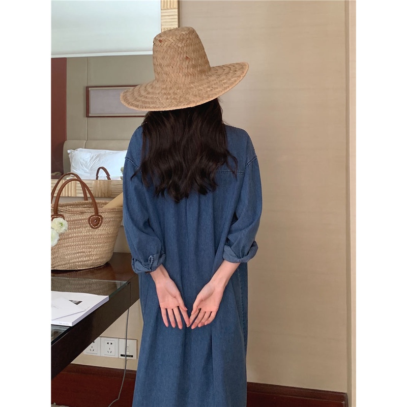 Đầm denim SUXI dài tay phong cách Hàn Quốc đơn giản cho nữ