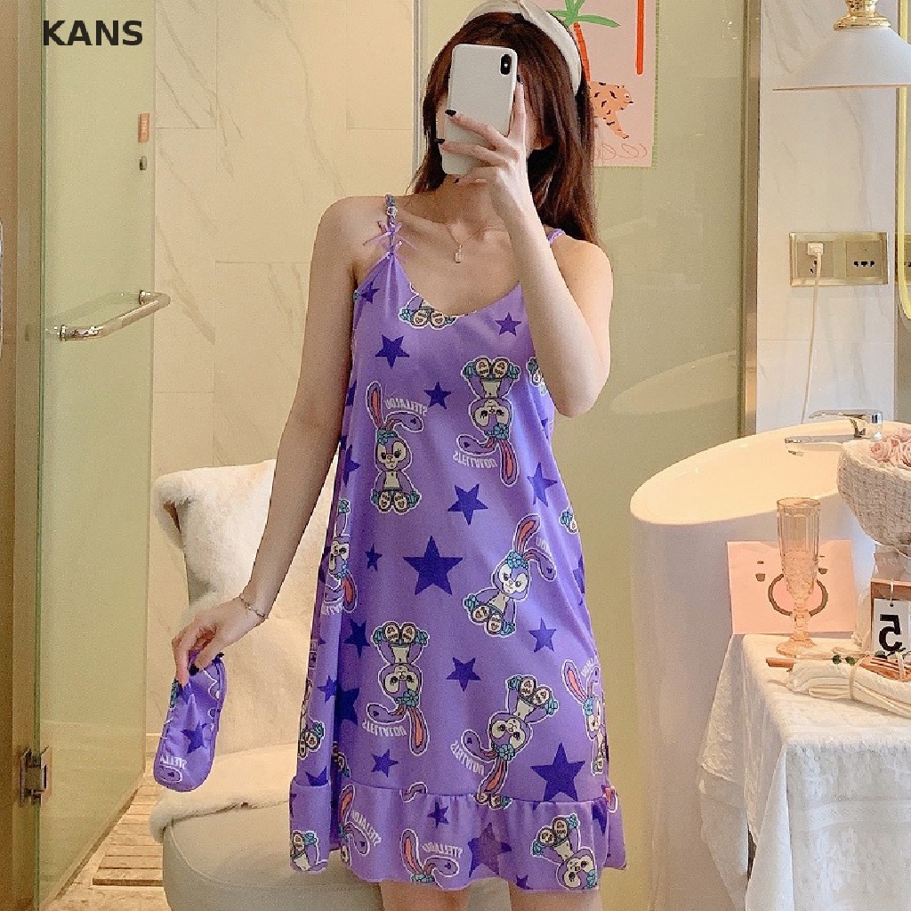 Đồ ngủ Hai Dây Cổ Chữ V Thắt Nơ In Họa Tiết Gợi Cảm Cho Nữ