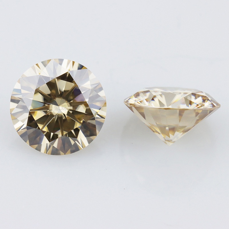 0.5-2 carat Champagne màu sắc thực Mosang kim cương tròn Moissanite khỏa thân đá