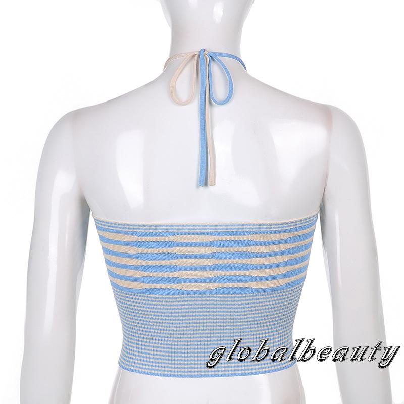 Áo Tank Top Hai Dây Dệt Kim Mỏng Họa Tiết Kẻ Sọc Một Kích Cỡ Thời Trang Mùa Hè Cho Nữ