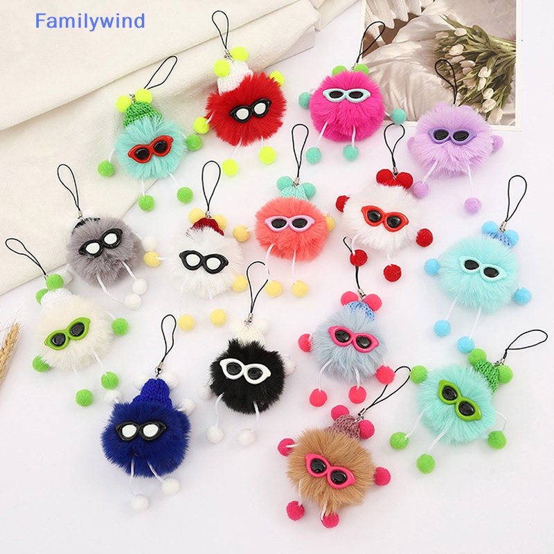 Familywind &gt; Móc Khóa Quả Cầu Lông Xù Nhỏ Màu Đen Xám Hồng Lông Chồn Sáng Tạo Có Dây Đeo Làm Quà Tặng Cho Cặp Đôi Nam Nữ