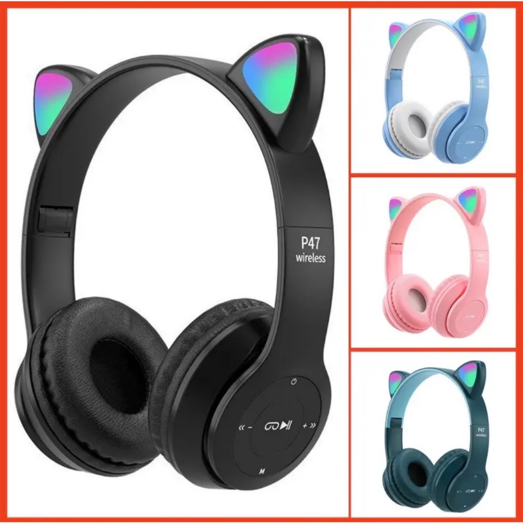 Tai Nghe Mèo Bluetooth Có Micro, Tai Nghe Chụp Tai Không Dây Gaming Âm Bass Mạnh Mẽ, Headphone Nghe Nhạc Cực Hay