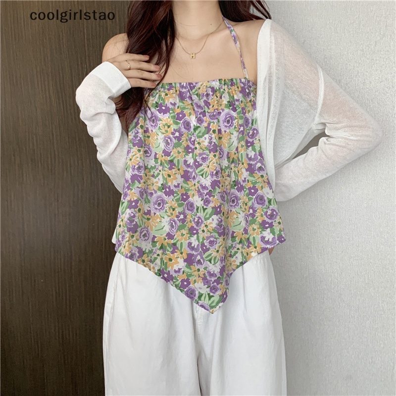 Mùa Hè hoa sexy dây yếm phụ nữ lỏng lẻo không tay không đều Tank Top JHS