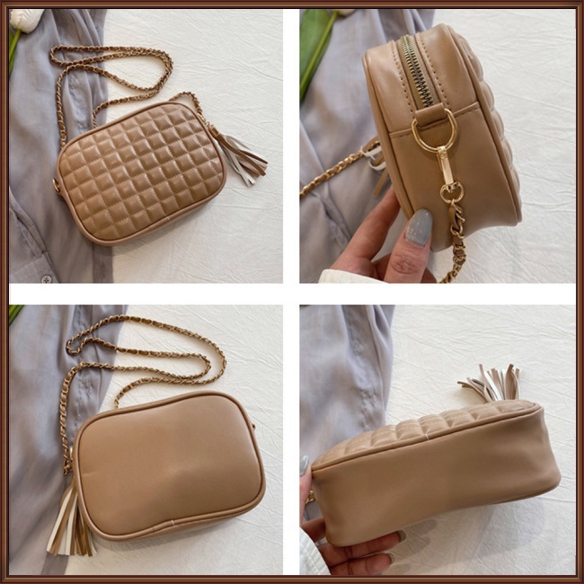 Túi Xách Da Pu Mini Dáng Vuông Vân Kim Cương Phối Dây Xích Kiểu Retro Đơn Giản Cho Nữ