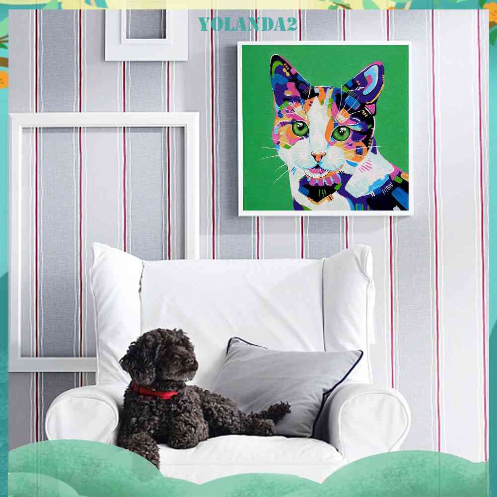 Tranh Đính Đá Kim Cương Toàn Bộ 5D DIY Hình Vẽ Mèo Nhiều Màu Sắc