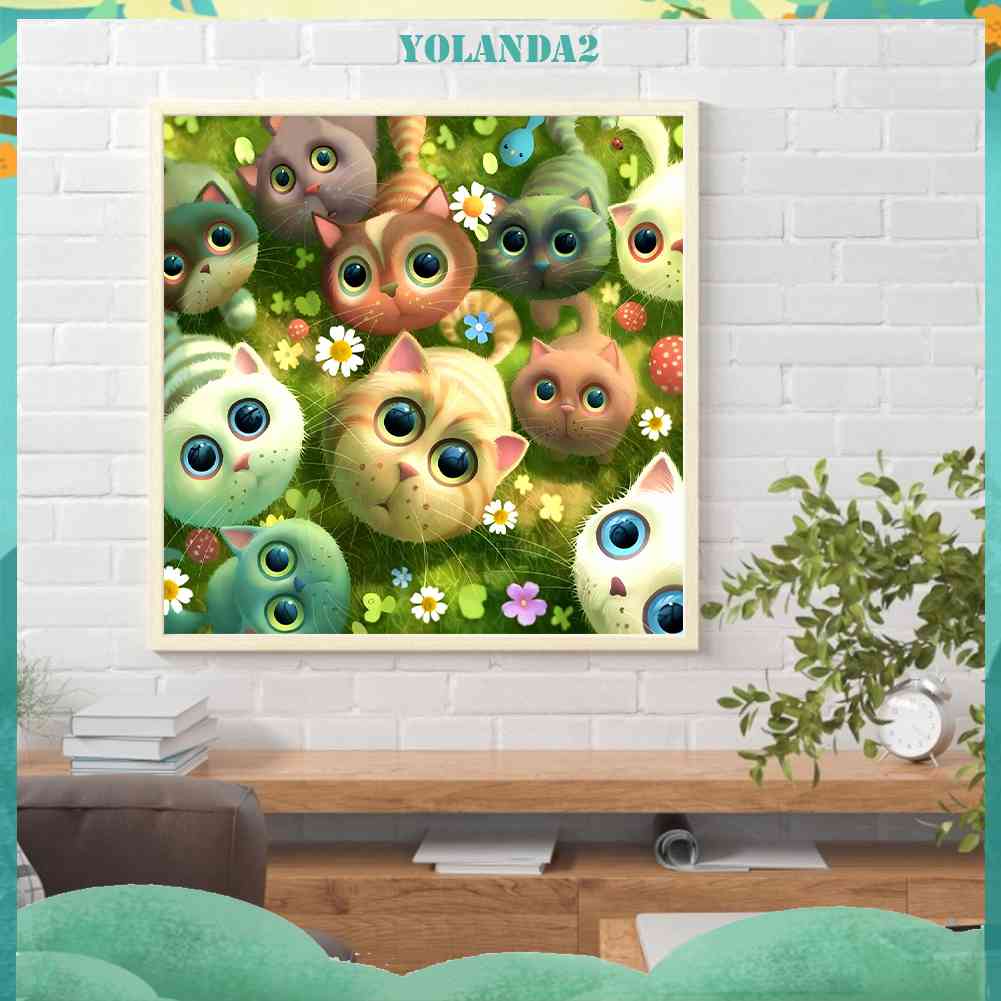 Tranh Đính Đá Kim Cương Toàn Bộ 5D DIY Hình Vẽ Mèo Trang Trí Nhà Cửa