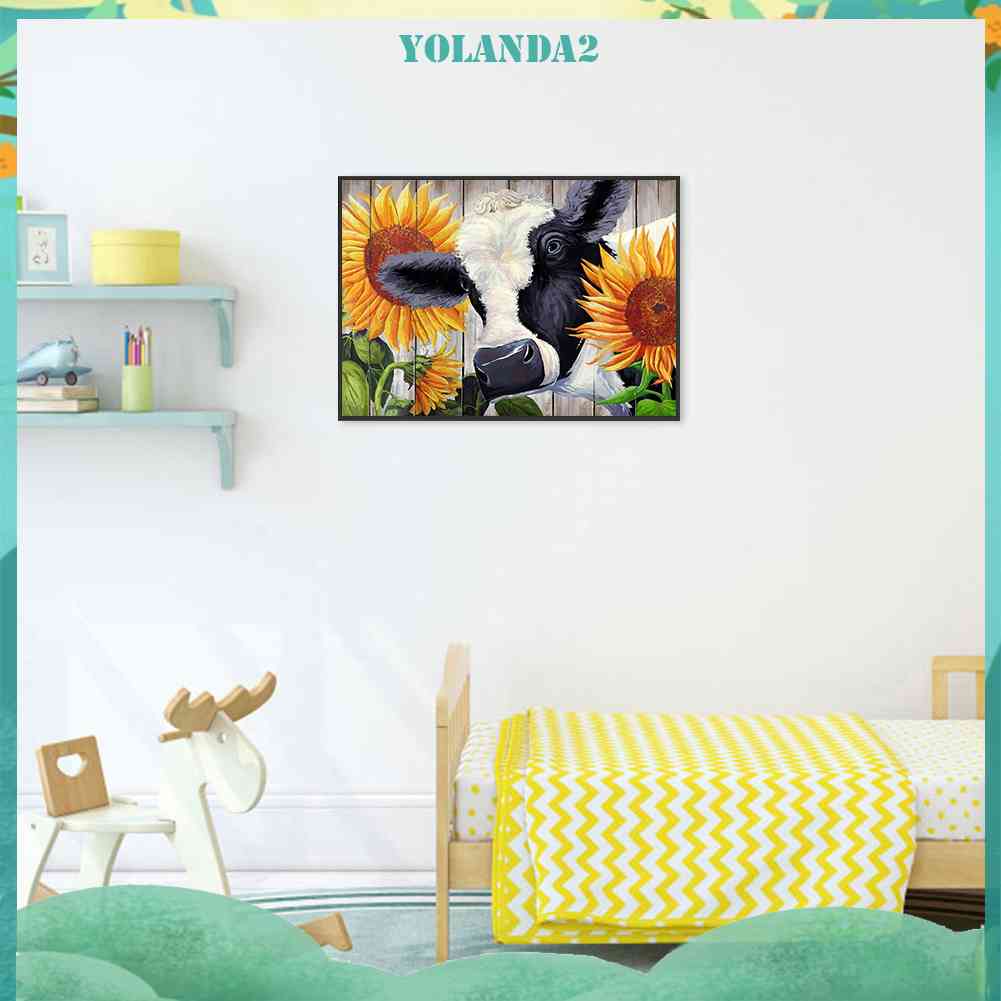 Tranh Đính Đá Kim Cương Toàn Bộ 5D DIY Hình Vẽ Hoa Hướng Dương / Bò Sữa