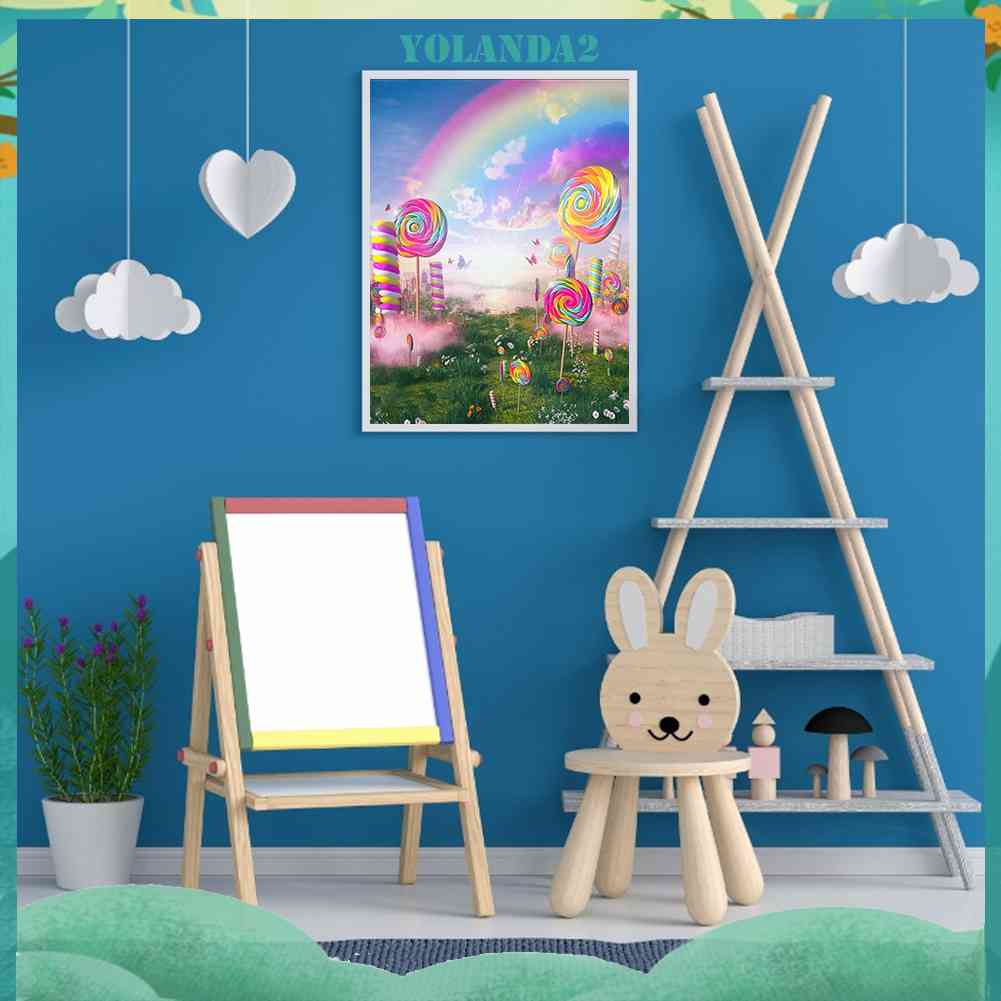 Tranh Đính Đá Kim Cương Toàn Bộ 5D DIY Hình Vẽ Kẹo Mút Trang Trí Nhà Cửa