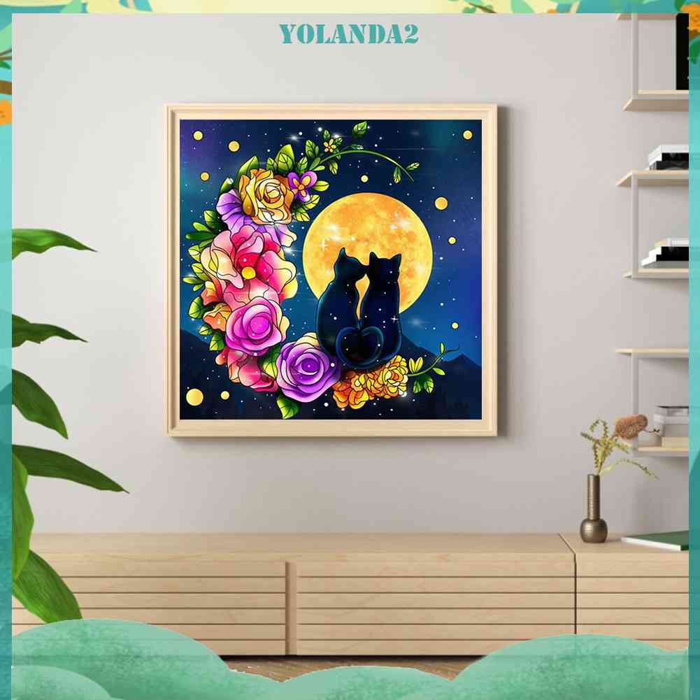 Tranh Đính Đá Kim Cương Toàn Bộ 5D DIY Hình Vẽ Mèo Trang Trí Nhà Cửa