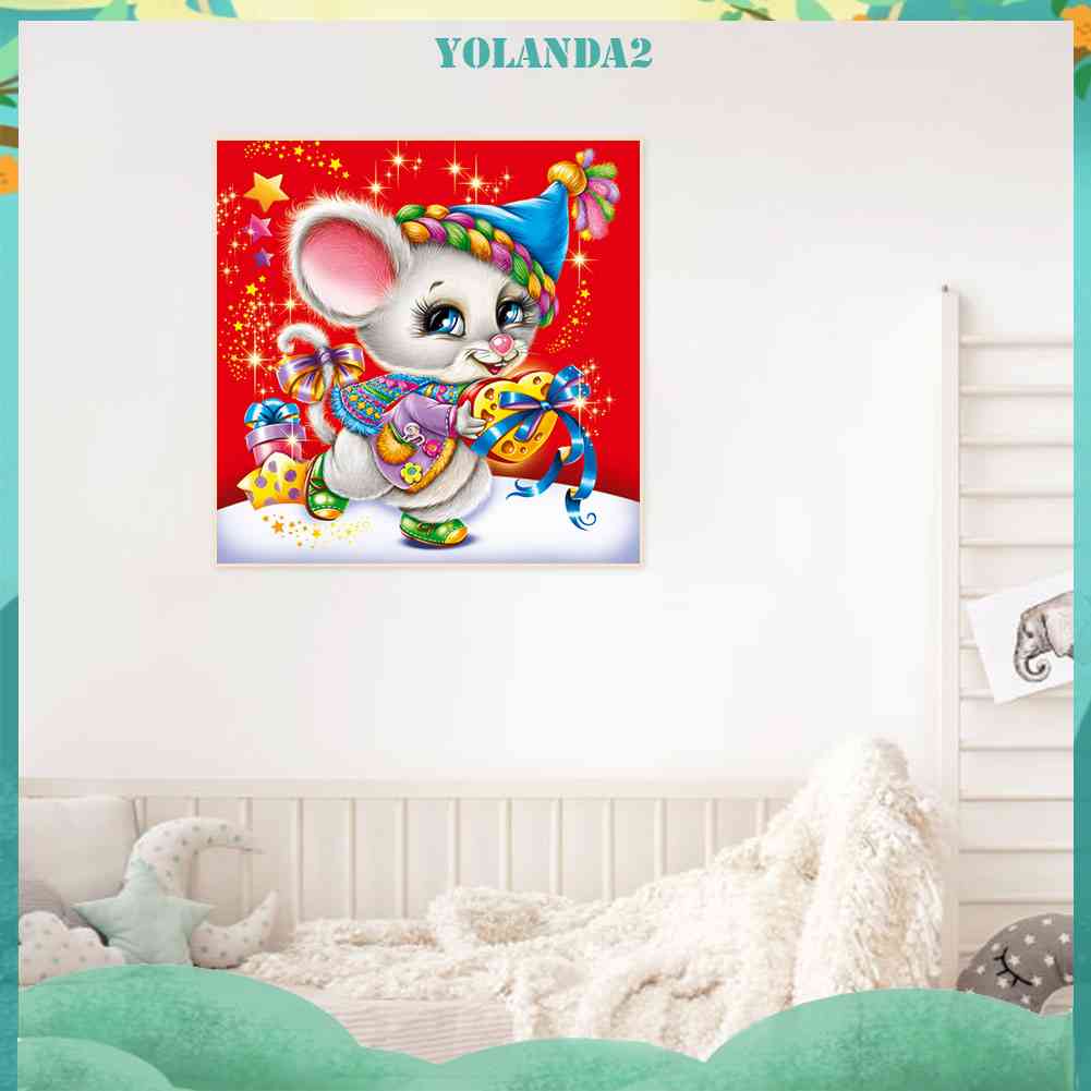 Tranh Đính Đá Kim Cương Toàn Bộ 5D DIY Hình Vẽ Chuột Giáng Sinh