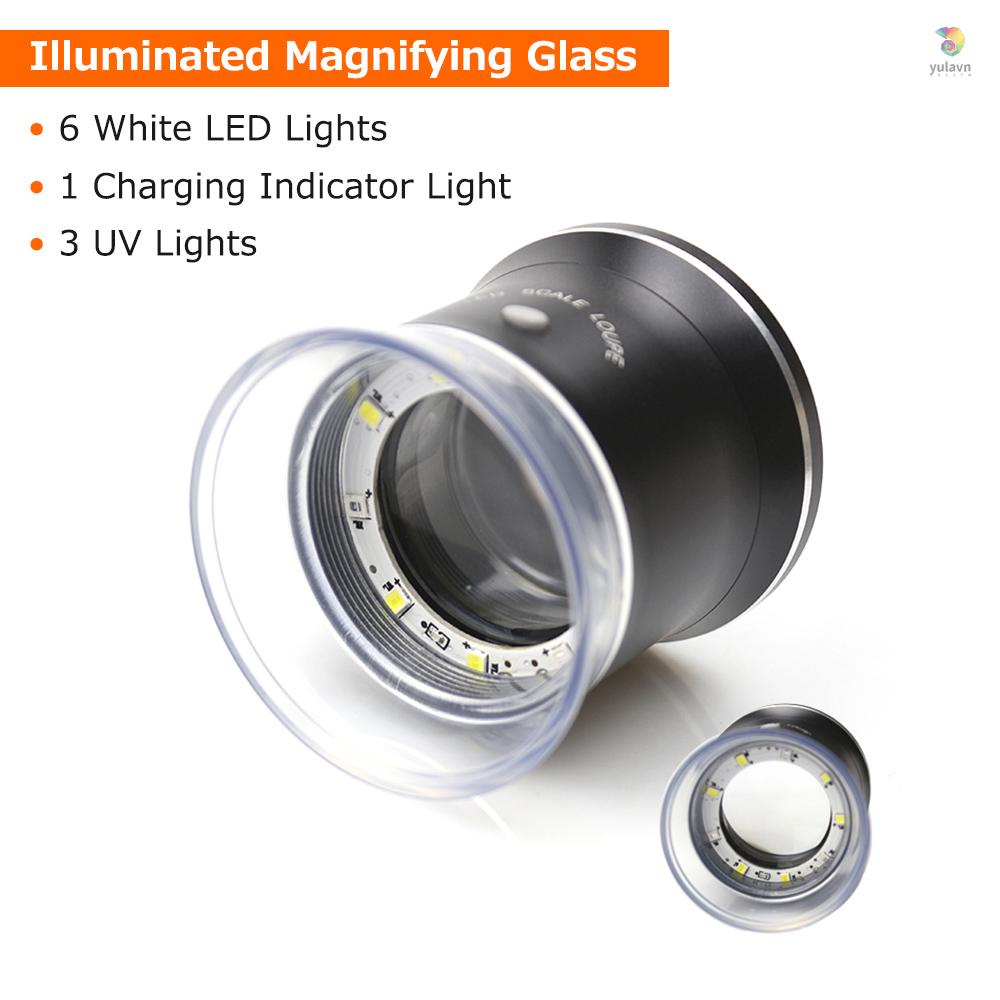 Kính Lúp Phóng Đại 30X Có Đèn LED Với 6 Trắng 3 Tia UV Có Thể Sạc Lại Dùng Để Đo Trang Sức