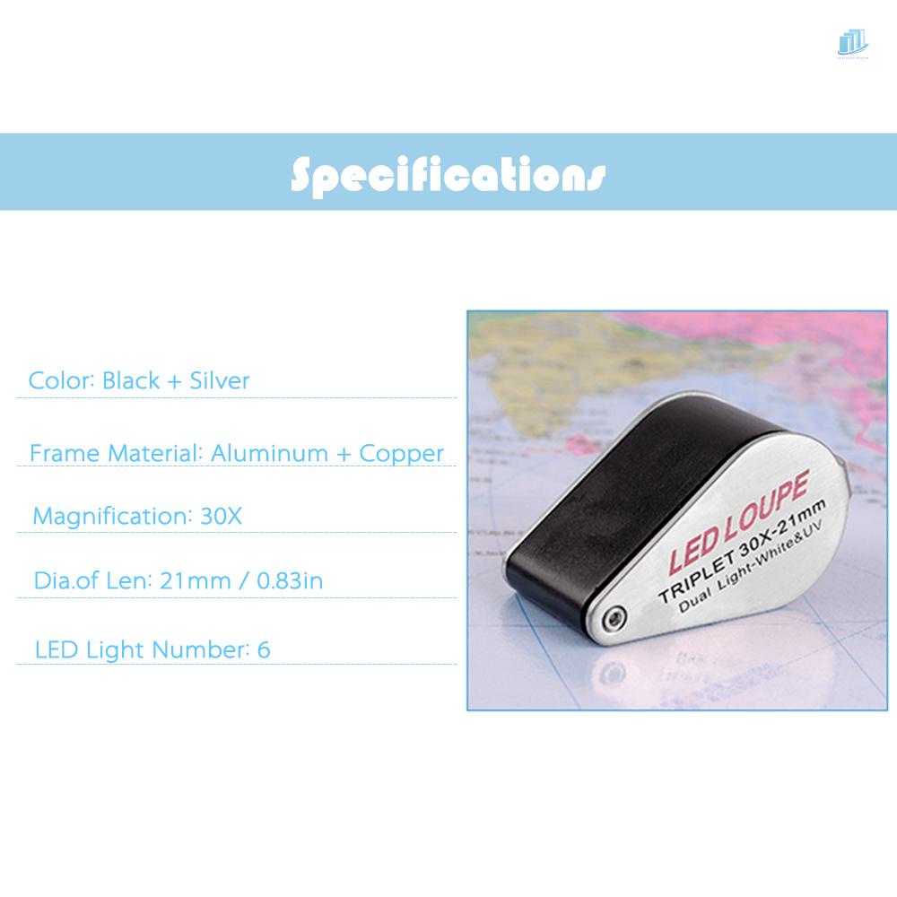 Kính Lúp Cầm Tay Mini 30X 21mm 6 Chế Độ Kèm Đèn LED UV Đa Năng Chuyên Dụng Cho Thợ Kim Hoàn Dụng s2mwvn