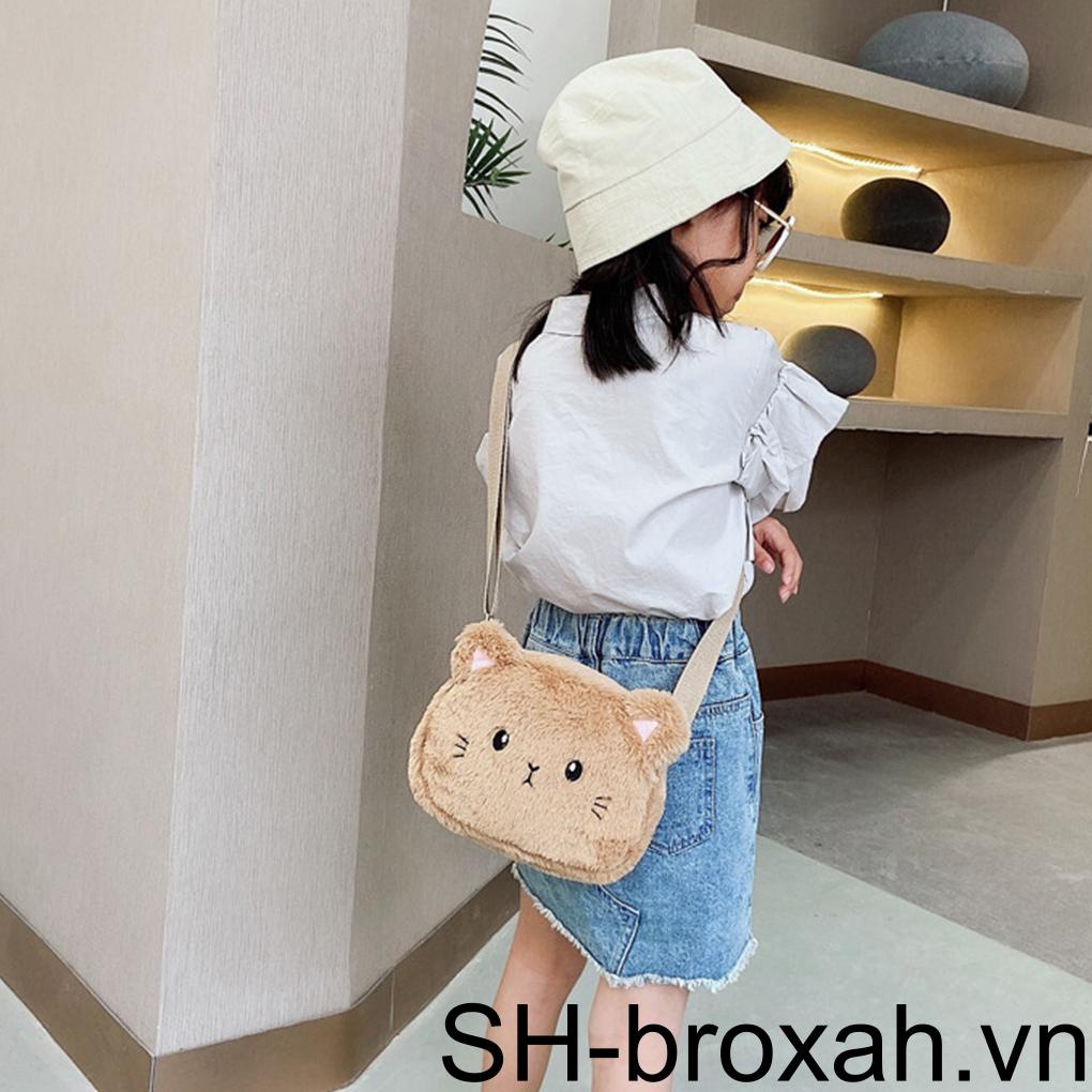 Túi Đeo Chéo Hình Mèo Hoạt Hình Bằng Lông Nhung Có Thể Điều Chỉnh Thời Trang Mùa Đông Dành Cho Bé
