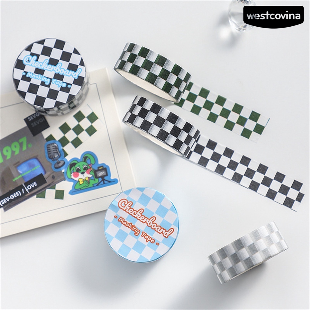 [COD]♪1 Cuộn Băng Dính Washi Trong Suốt In Họa Tiết Kẻ Sọc Chống Phai Có Thể Tháo Rời Trang Trí Sổ Tay