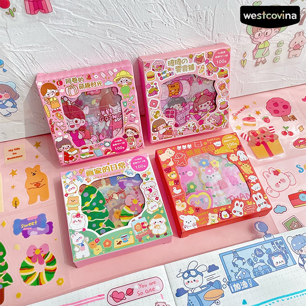 [COD]♪Hộp 100 Miếng Dán Hoạt Hình Dễ Dàng Mang Theo