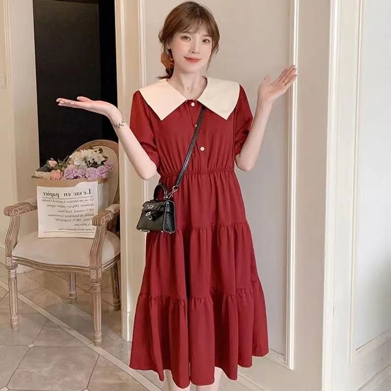 Đầm Dài Cổ Búp Bê Tay Ngắn Phong Cách Thời Trang Pháp Thời Trang Mùa Hè 2023