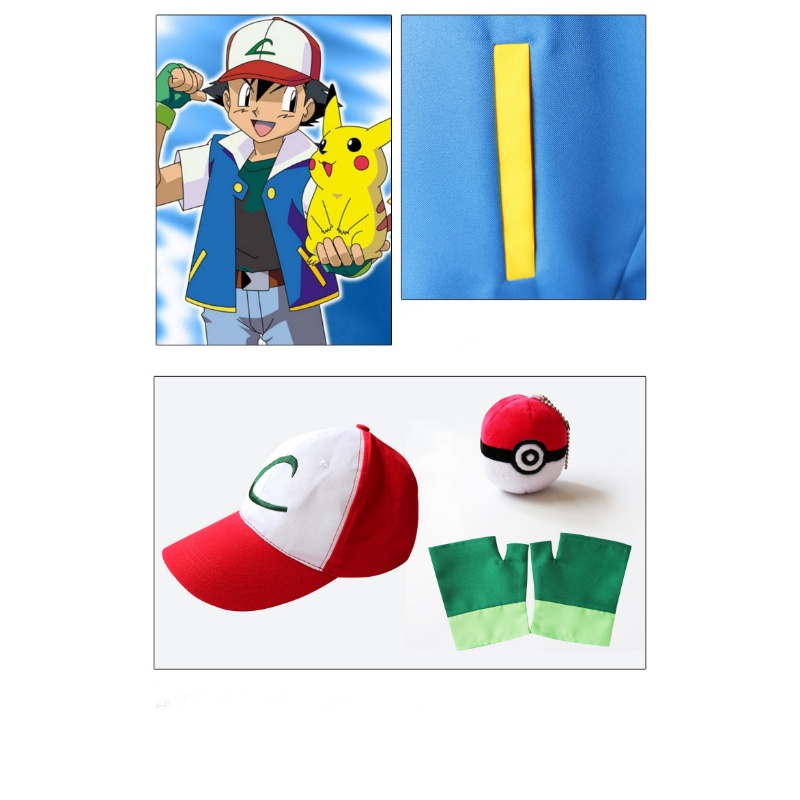 Set Áo Khoác Và Nón Cosplay Pokemon Màu Xanh Tro Cho Nam