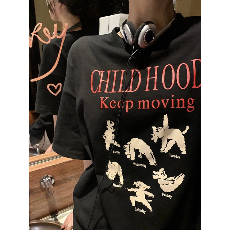 Áo Thun Tay Ngắn Dáng Rộng In Họa Tiết Hoạt Hình &amp; Chữ Cái Độc Đáo Thời Trang Cho Nữ