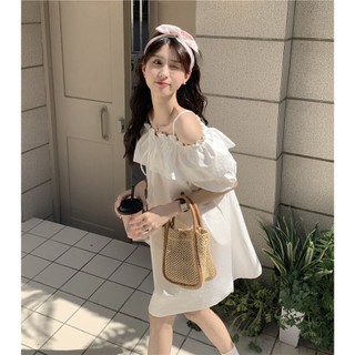 Đầm Trễ Vai Tay Phồng Dáng Rộng Thiết Kế Thắt Dây Phong Cách Mới