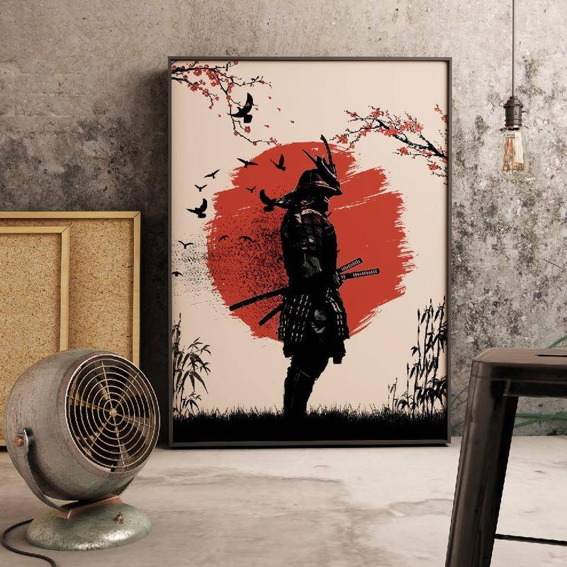 Tranh Vải Bạt Treo Tường In Hình Samurai Bushido Nhật Bản Trang Trí Nhà Cửa