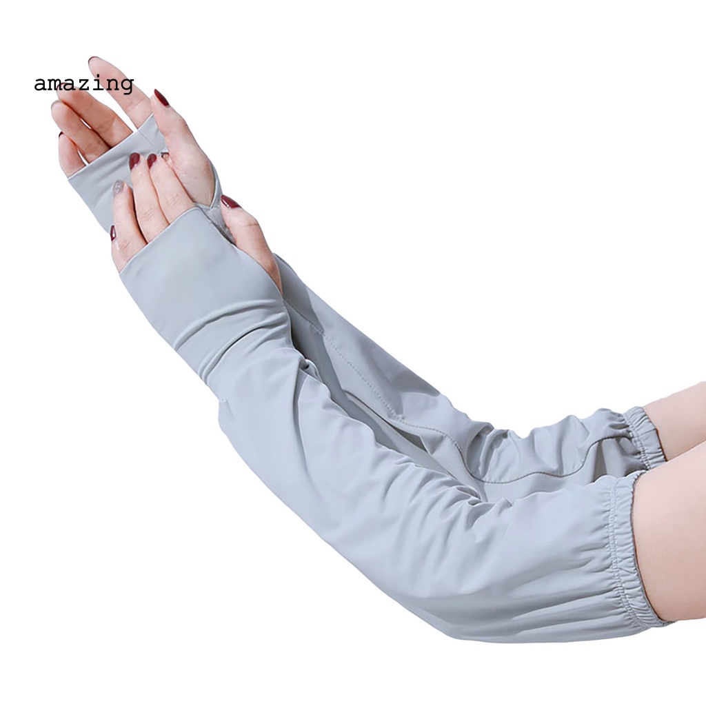 1 Đôi Găng Tay Chống Nắng Bằng Lụa Lạnh Màu Trơn Thiết Kế Lỗ Xỏ Ngón Tay Thời Trang Mùa Hè
