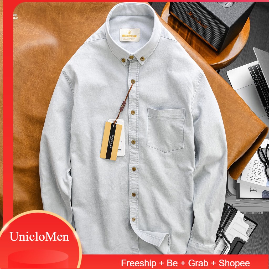 Freeship - Áo sơmi Denim Musland Xám Trắng chất denim shop bán làm bao khách hàng mê mẫn - - SMML1i - - HÀNG CHẤT