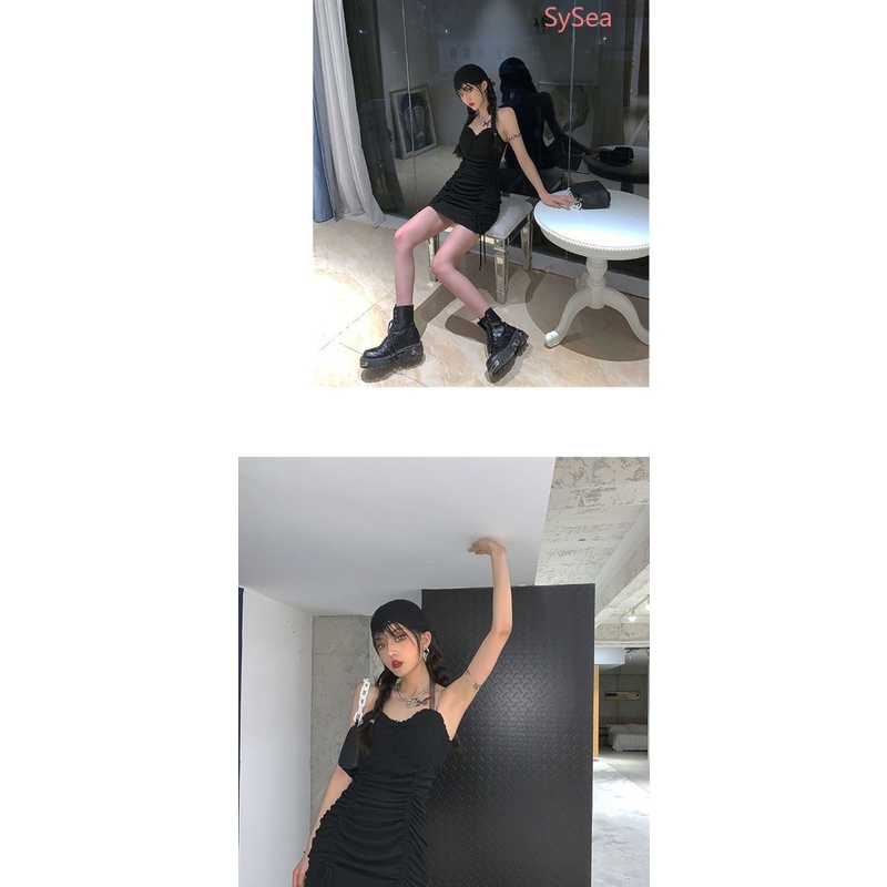 Đầm Dây Rút Màu Đen Thời Trang Mùa Hè Quyến Rũ Cho Nữ