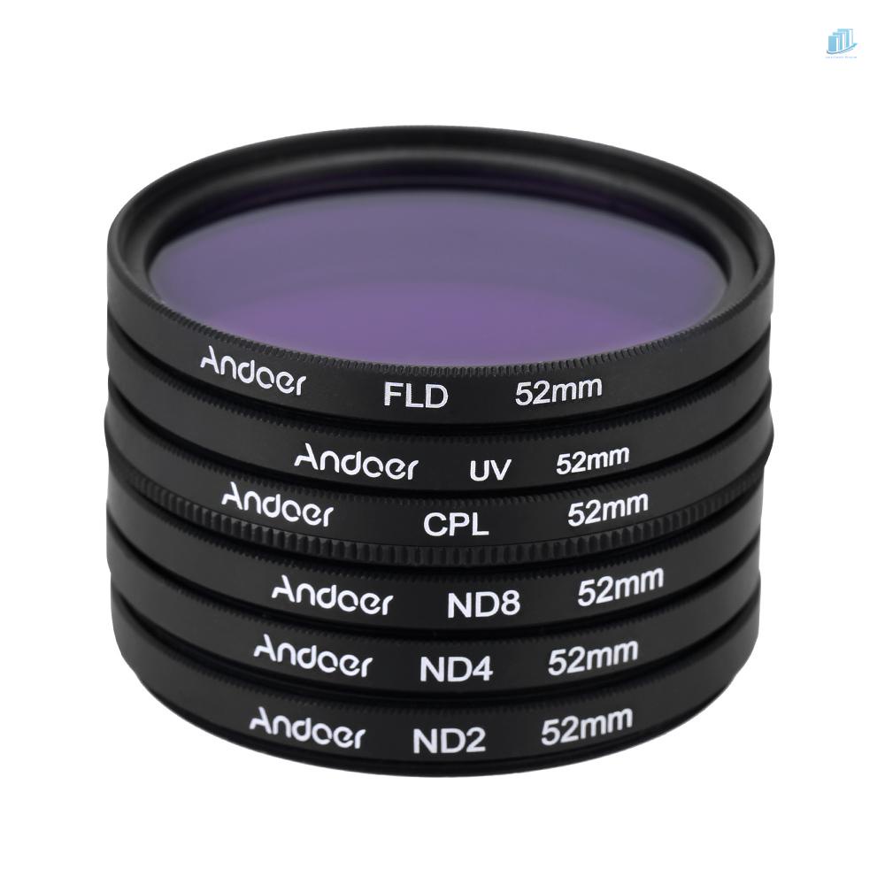 ANDOER Bộ Kính Lọc UV + CPL + FLD + ND (ND2 ND4 ND8) 52mm Cho Máy Ảnh Pentax DSLRs