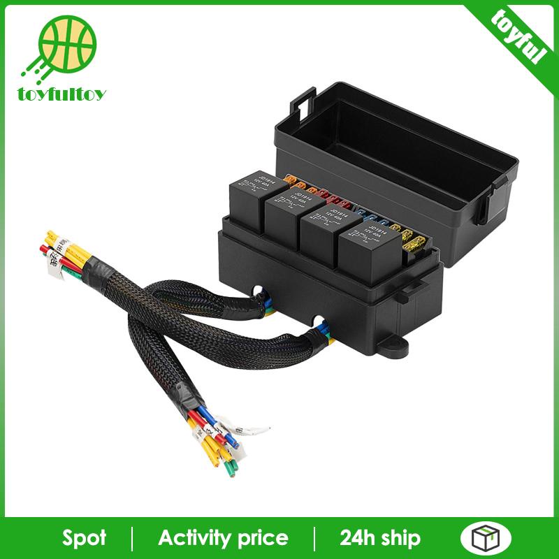 Set 4 Rơ Le 5 Chấu 40A Chống Thấm Nước Kèm Giá Đỡ Cầu Chì Dành Cho Xe Tải