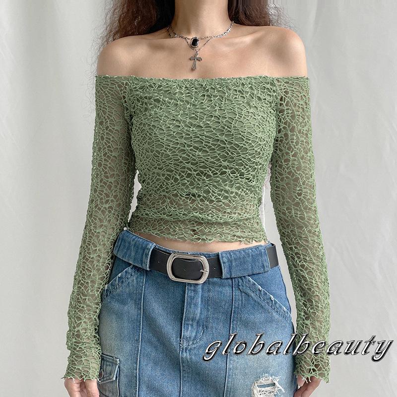 Áo Kiểu Trễ Vai Tay Dài Màu Sắc Đơn Giản Cho Nữ