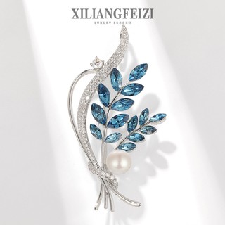 Xiliangfeizi trâm cài thực vật pha lê màu xanh ghim phụ kiện quần áo thời trang quà tặng cao cấp