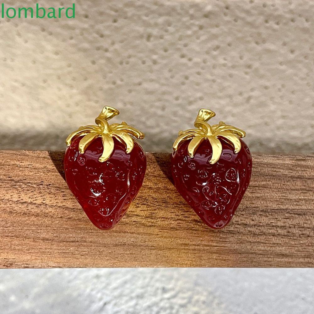 Đôi Bông Tai Hình Trái Dâu Màu Trơn Thời Trang Cho Nữ