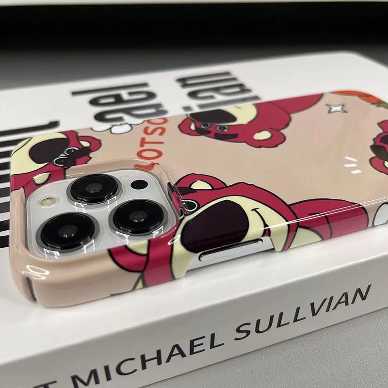 Ốp Điện Thoại Cứng Họa Tiết Chú Gấu Và Dâu Tây Dễ Thương Cho iPhone Xsmax xr 1314 12